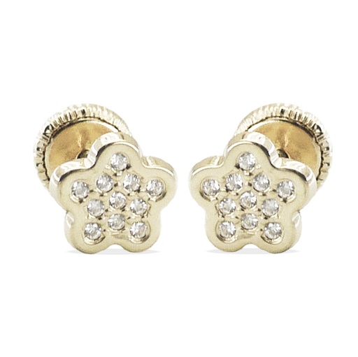 [3075B] PENDIENTES ORO BLANCO FLOR MICROENGASTE.
