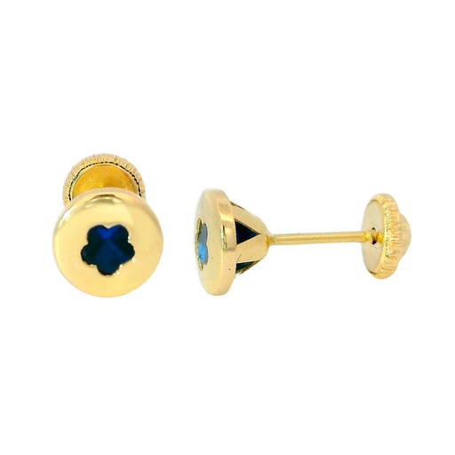 [5596] FLOWER STUD EARRINGS WITH SAPPHIRE COLOR CZ.SCREW BACK.