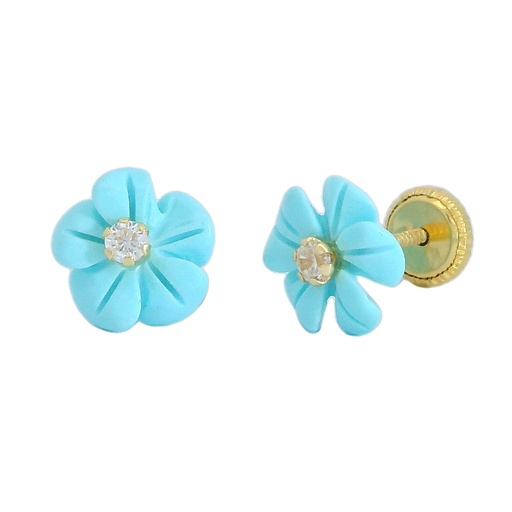[2679] PENDIENTES FLOR COLOR  TURQUESA GARRA TORNILLO