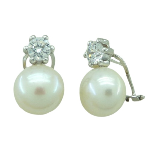 [3600B] PENDIENTES GARRA 5MM Y PERLA DE 10/11MM.OMEGA.ORO BLANCO.