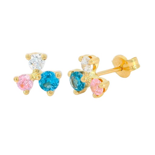 [4915] WHITE,BLUE AND PINK CZ STUD EARRINGS.