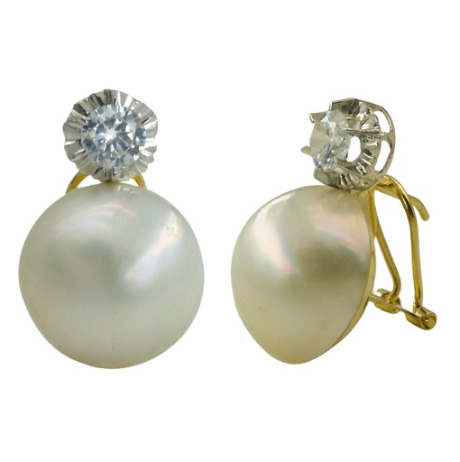 [6017/2B] PENDIENTES PERLA JAPONESA MABE 12/15MM Y SOLISTA DE ORO BLANCO.OMEGA. Perla Cultivada