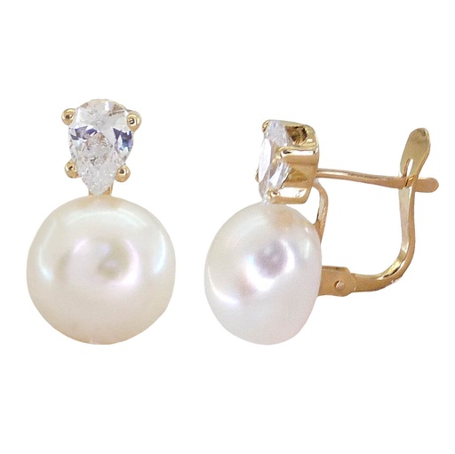 [2313] PENDIENTES LAGRIMA CIRCONITA 6MM Y PERLA BOTON 10MM.CATALAN.