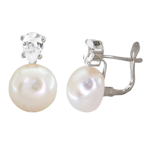 [2313B] PENDIENTES LAGRIMA 6MM Y PERLA BOTON 10MM.ORO BLANCO.CATALAN.