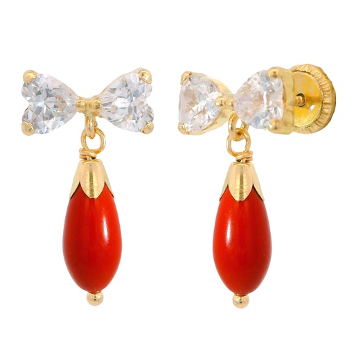 [6048C] PENDIENTES LAZO 2 CORAZONES 4x4  Y PERITA COLOR CORAL