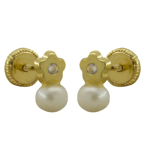 [1238] 4MM PEARL AND FLOWER EARRINGS.SCREW BACK.