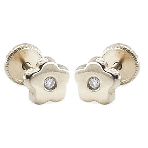 [2879B] FLOWER STUD EARRINGS.1.3MM DIAMONDS.WHITE GOLD.