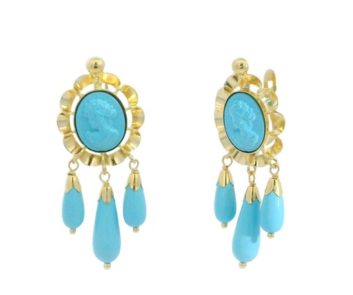 [7924T] PENDIENTES ARQUILLO 10x8MM 3 PERITAS COLOR TURQUESA CATALAN.35x14MM.