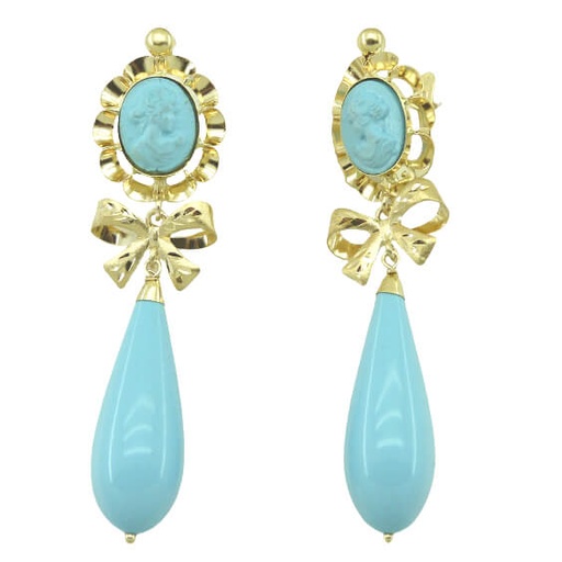 [7381/LT] PENDIENTES ARQUILLO 10x8MM COLOR TURQUESA CON LAZO.CATALAN