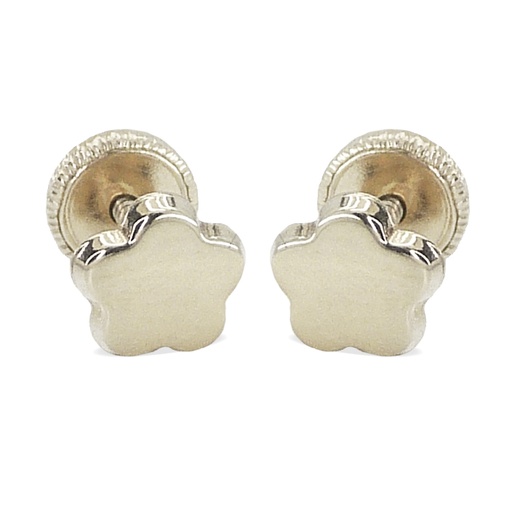 [1934B] 5MM WHITE GOLD FLOWER STUD EARRINGS.SCREW BACK.