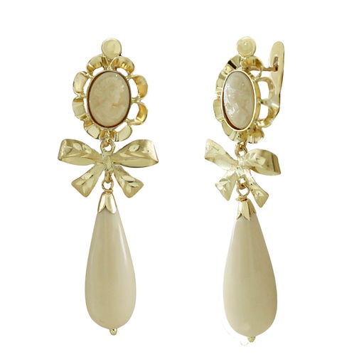 [8277/LM] 41MM WHITE CAMEO EARRINGS WITH RIBBON 