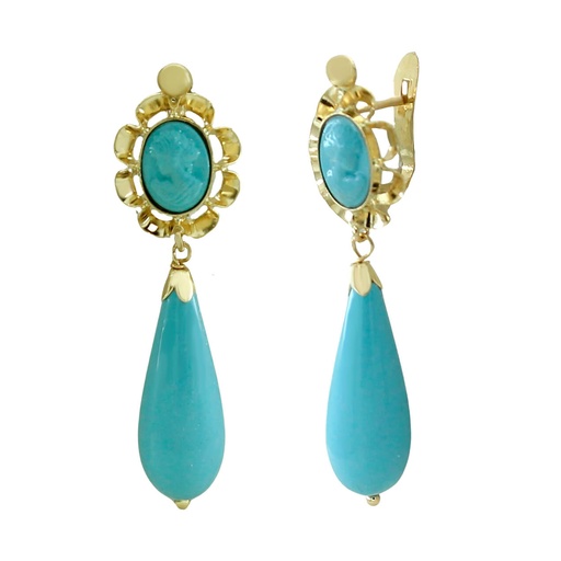 [8277T] 35MM TURQUOISE  COLOR CAMEO EARRINGS
