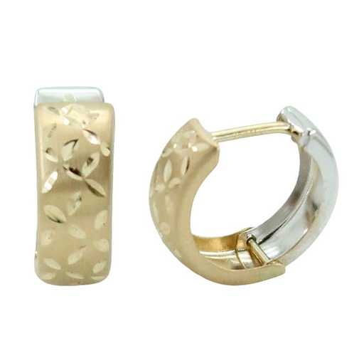[5792] 13x5MM TWO TONE CARVED HOOP EARRINGS.
