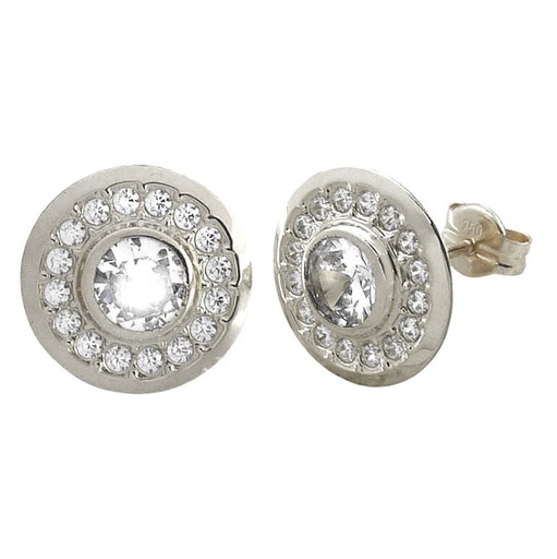 [3642B] PENDIENTES ORO BLANCO REDONDOS CON CIRCONITAS.11MM.