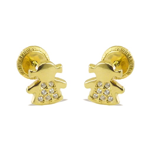 [3077] GIRL SILHOUETTE STUD EARRINGS WITH CZ.SCREW BACK.
