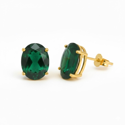 [5046E] 10x8MM EMERALD COLOR QUARTZ EARRINGS.