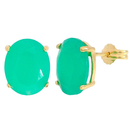 [5046E] 10x8MM EMERALD COLOR QUARTZ EARRINGS.