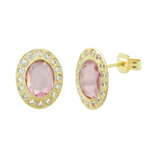 [5796R] PENDIENTES OVAL 12x10MM CON PIEDRA COLOR ROSA.