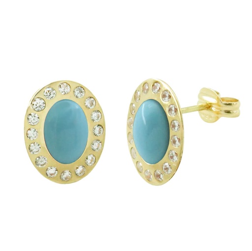 [5796T] PENDIENTES OVAL 12x10MM CON CABUCHON COLOR TURQUESA DE 8x6MM.