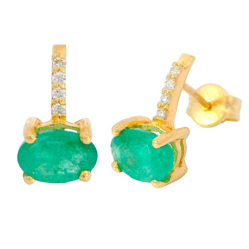 [B4154E] PENDIENTES ESMERALDA OVAL 6x4, 8 BRILLANTES 1MM H-SI 0.04 CT