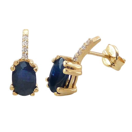 [B4159Z] PENDIENTES ZAFIRO OVAL DE 6x4MM Y BRILLANTES DE 1MM H-SI.0.04 CT TW