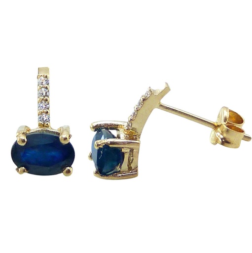 [B4154Z] PENDIENTES ZAFIRO OVAL DE 6x4MM Y BRILLANTES DE 1MM H-SI.0.04 CT TW.