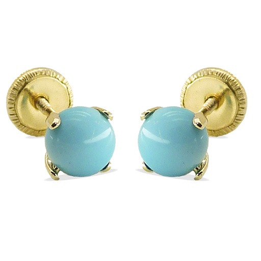 [7861T] 5MM TURQUOISE COLOR BALL STUD EARRINGS.SCREW BACK.