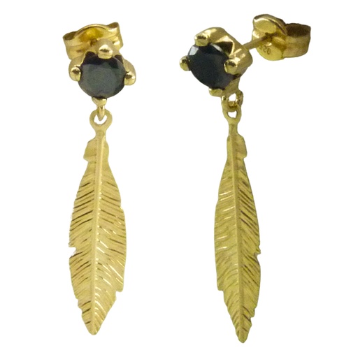 [5084N] 18MM FEATHER EARRINGS WITH BLACK CZ.