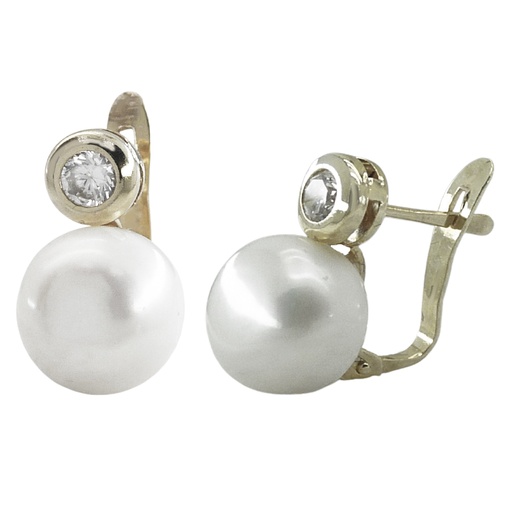 [2328B] 10MM BUTTON FRESHWATER PEARL LEVERBACK EARRINGS.WHITE GOLD.