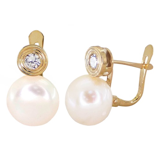 [2314] 10MM BUTTON PEARL LEVERBACK EARRINGS.