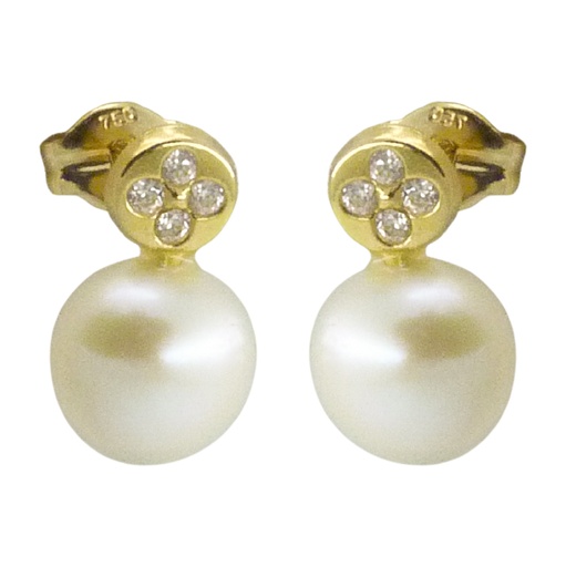 [2322] PENDIENTES REDONDOS PERLA  BOTON 7.5MM PRESION. Perla Cultivada