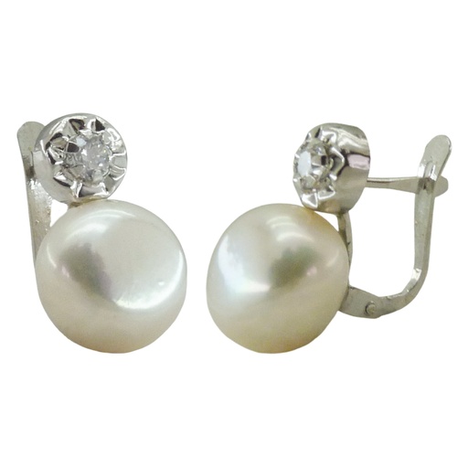 [2998B] PENDIENTES ORO BLANCO CON SOLISTA.PERLA 10/10.5MM.CATALAN