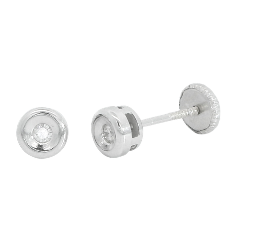 [B4120/0.05B] PENDIENTES CHATON ESTAMPACION ORO BLANCO 4.5MM.BRILLANTES H-SI 1  0.05 CT TW
