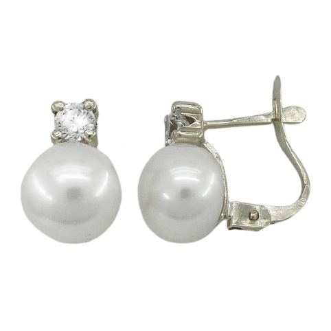 [2510B] 7MM BUTTOM PEARL LEVERBACK EARRINGS.WHITE GOLD.