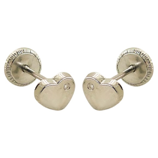 [B4668B] PENDIENTES CORAZON BRILLANTES 0.04CT TW .6MM.TORNILLO ORO.BLANCO