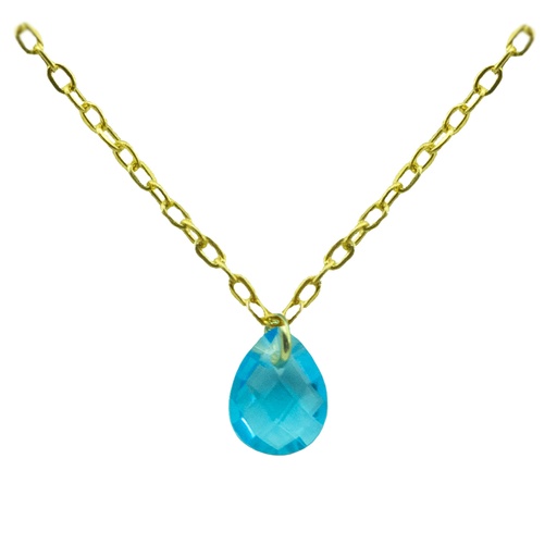 [4925AG] 7x5MM PEAR  AQUAMARINE COLOR CZ CHARM NECKLACE.45CM CHAIN.