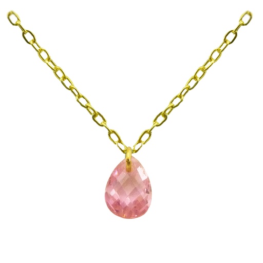 [4925R] 7x5MM PEAR PINK CZ CHARM NECKLACE.45CM CHAIN.