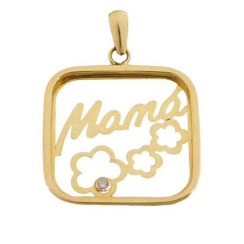 [4467] 19MM SQUARE "MUM" PENDANT WITH FLOWERS AND CZ