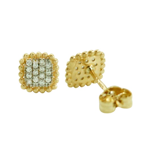 [5848] PENDIENTES CUADRADOS 6MM PAVE Y BORDES DE BOLAS.PRESION
