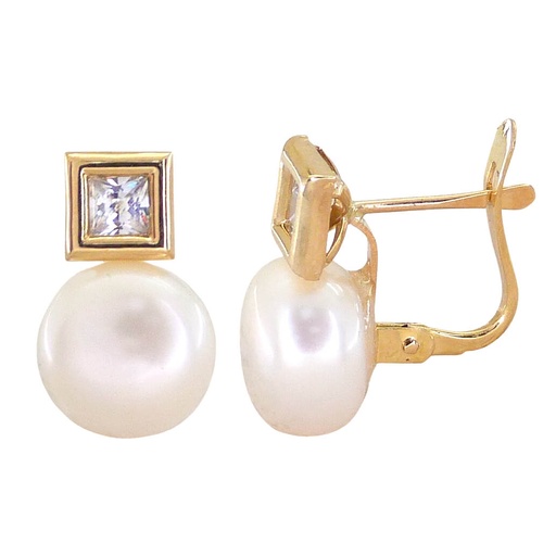 [2315] PENDIENTES CUADRADOS 6MM CON PERLA BOTON 10MM.CATALAN. Perla Cultivada
