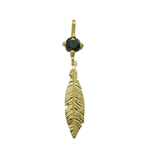 [5084/CN] 21MM FEATHER PENDANT WITH BLACK CZ.