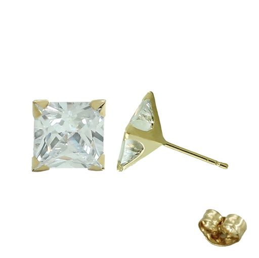 [6160] 5x5MM CARRE CZ STUD EARRINGS.PUSH BACK.
