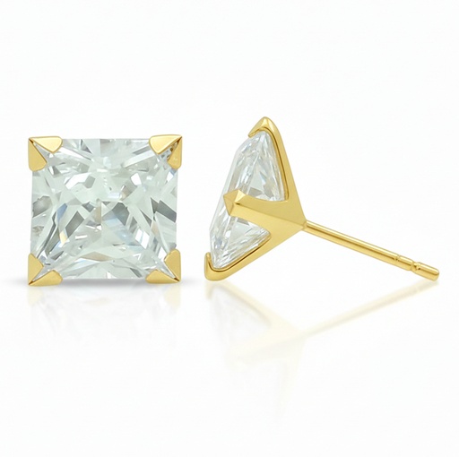 [6161] 6x6MM SQUARE CZ STUD EARRINGS.PUSHBACK.