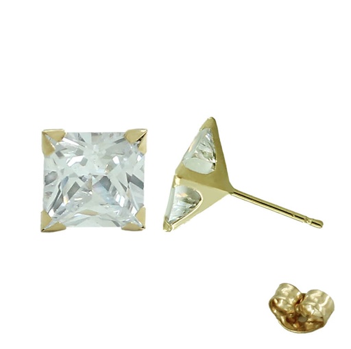 [6161] 6x6MM SQUARE CZ STUD EARRINGS.PUSHBACK.