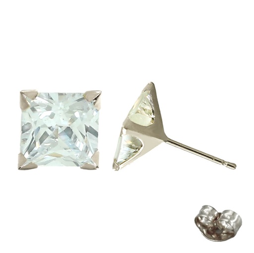 [6162B] PENDIENTE CARRE 7x7  PRESION ORO BLANCO.