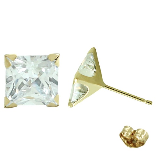 [6163] 8x8MM SQUARE CZ STUD EARRINGS.PUSHBACK.