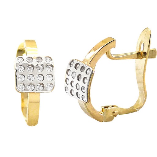 [5581] TWO TONE LEVERBACK EARRINGS WITH CZ.