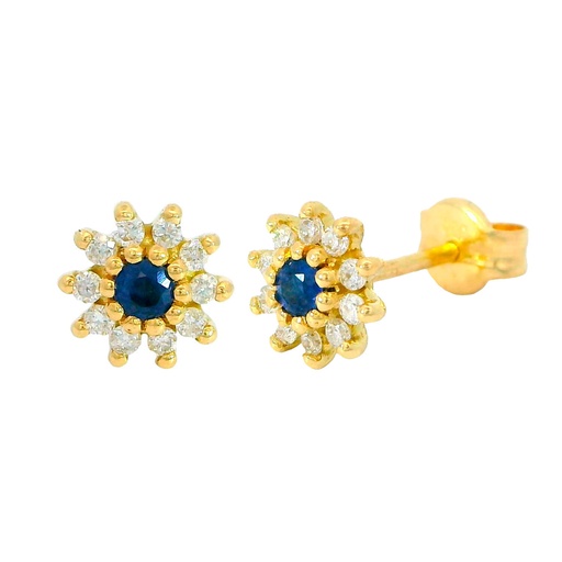 [B4165Z] 2MM NANO SAPPHIRE AND DIAMOND EARRINGS.H-SI 0.12 CT TW
