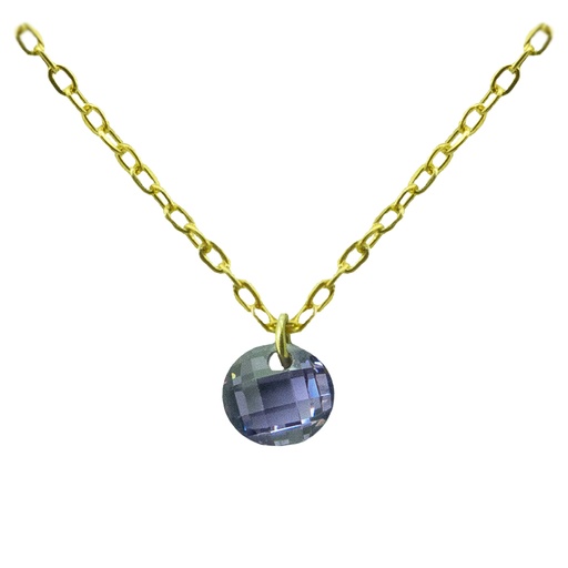 [4926AM] 5MM AMETHYST COLOR  CZ CHARM NECKLACE.45CM CHAIN.
