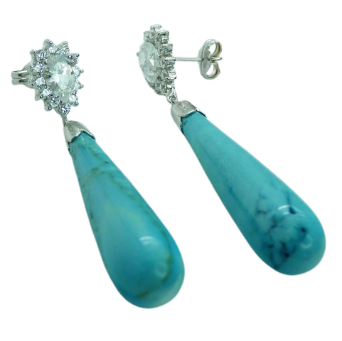 [2709] FINE TURQUOISE AND CZ EARRINGS